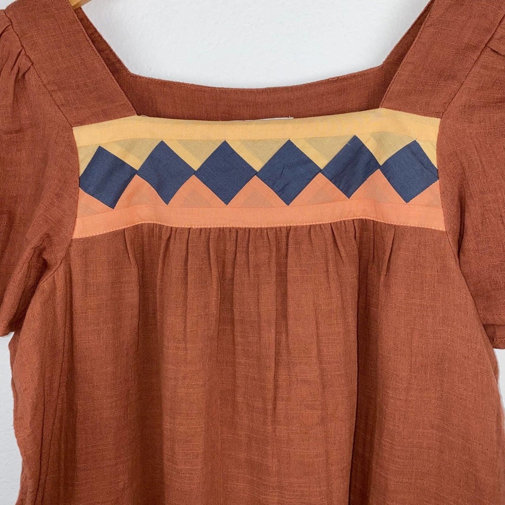 Xs Madewell Burnt Clay Rust Brown Patchwork Squar… - image 5